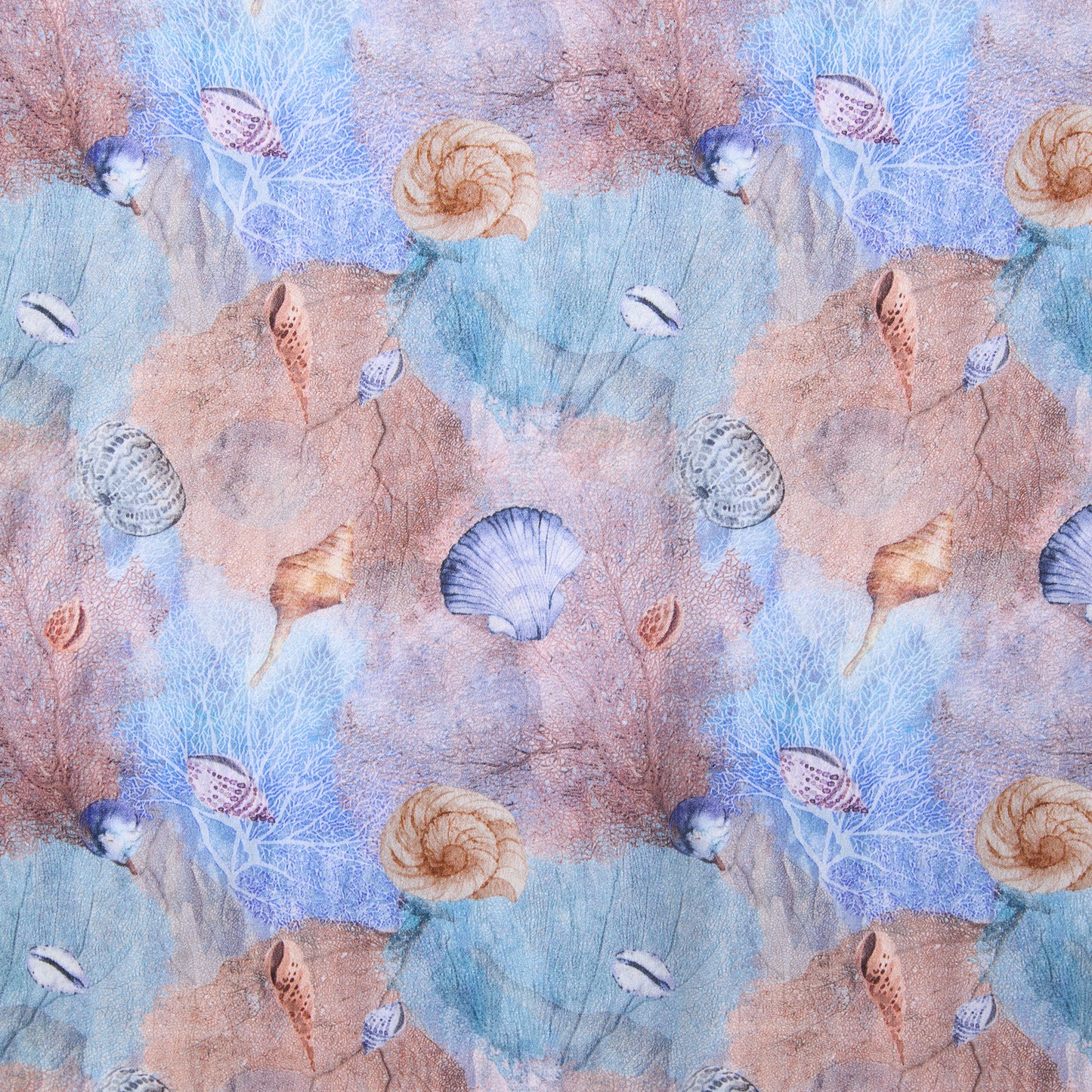 SATIN SILK NECKERCHIEF CORALS AND SHELLS