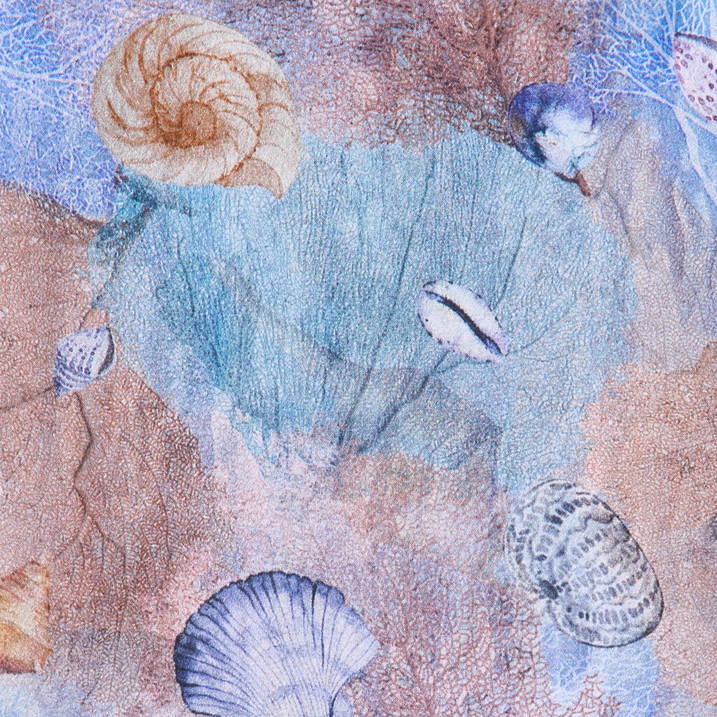 LONG DOUBLE SIDED SILK SCARF CORALS AND SHELLS