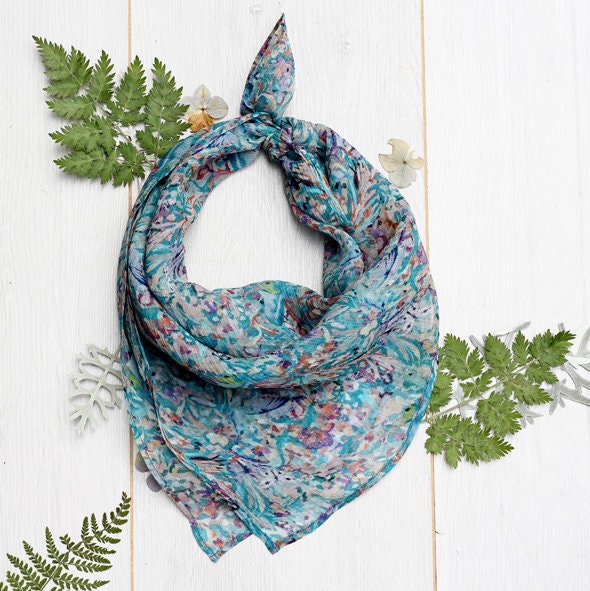 100% Chiffon Silk Neckerchief Flower Field