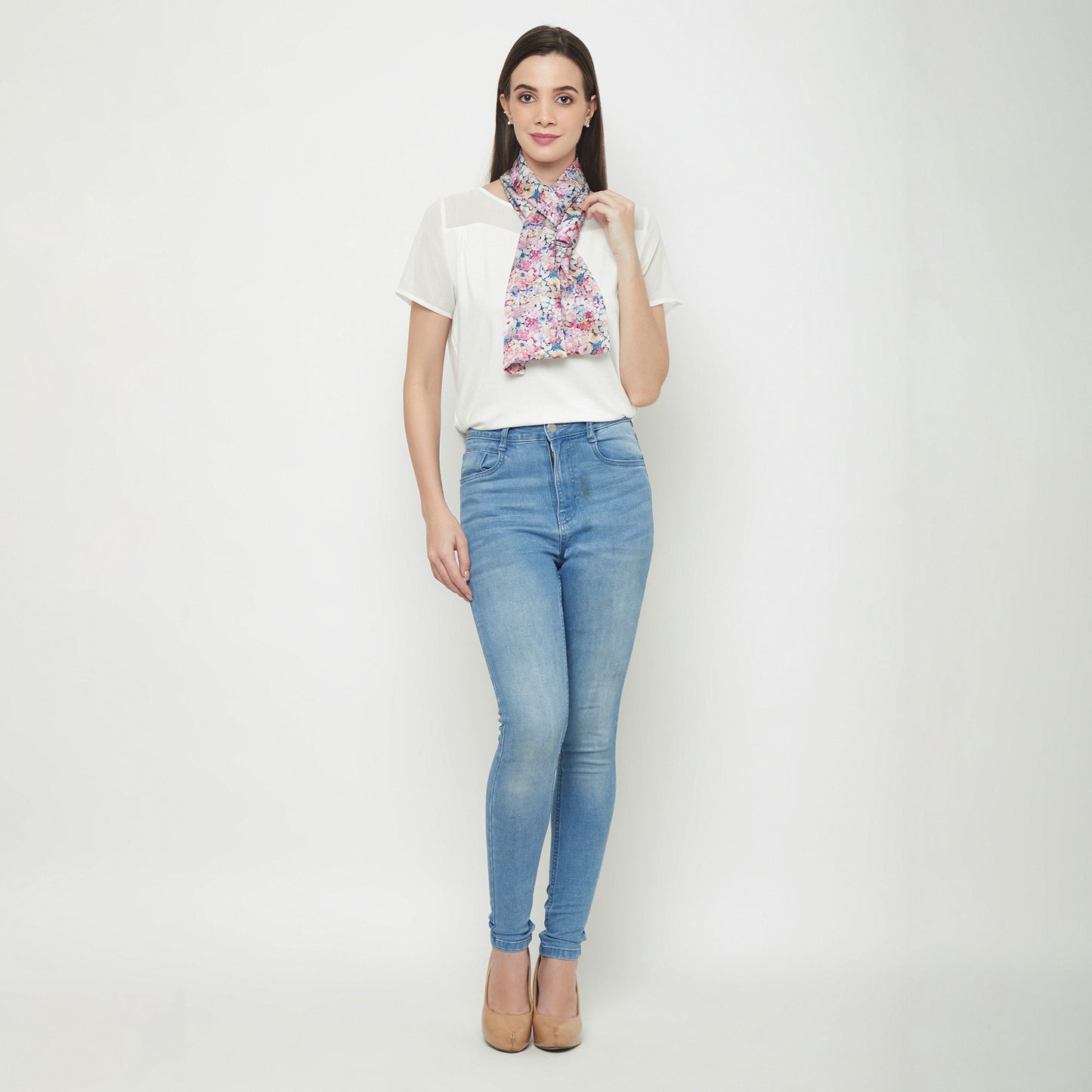 Long Double Sided Silk Scarf tiny Blooms