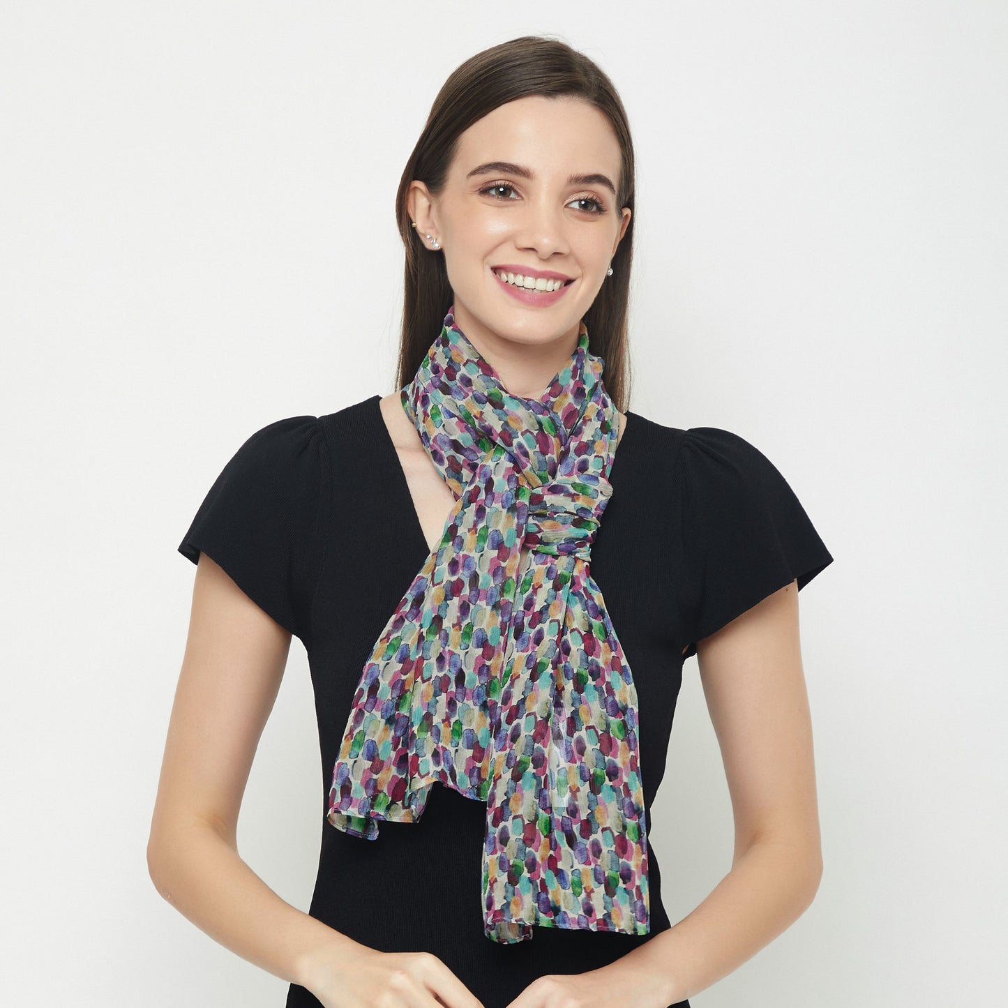 Long chiffon silk scarf brush strokes