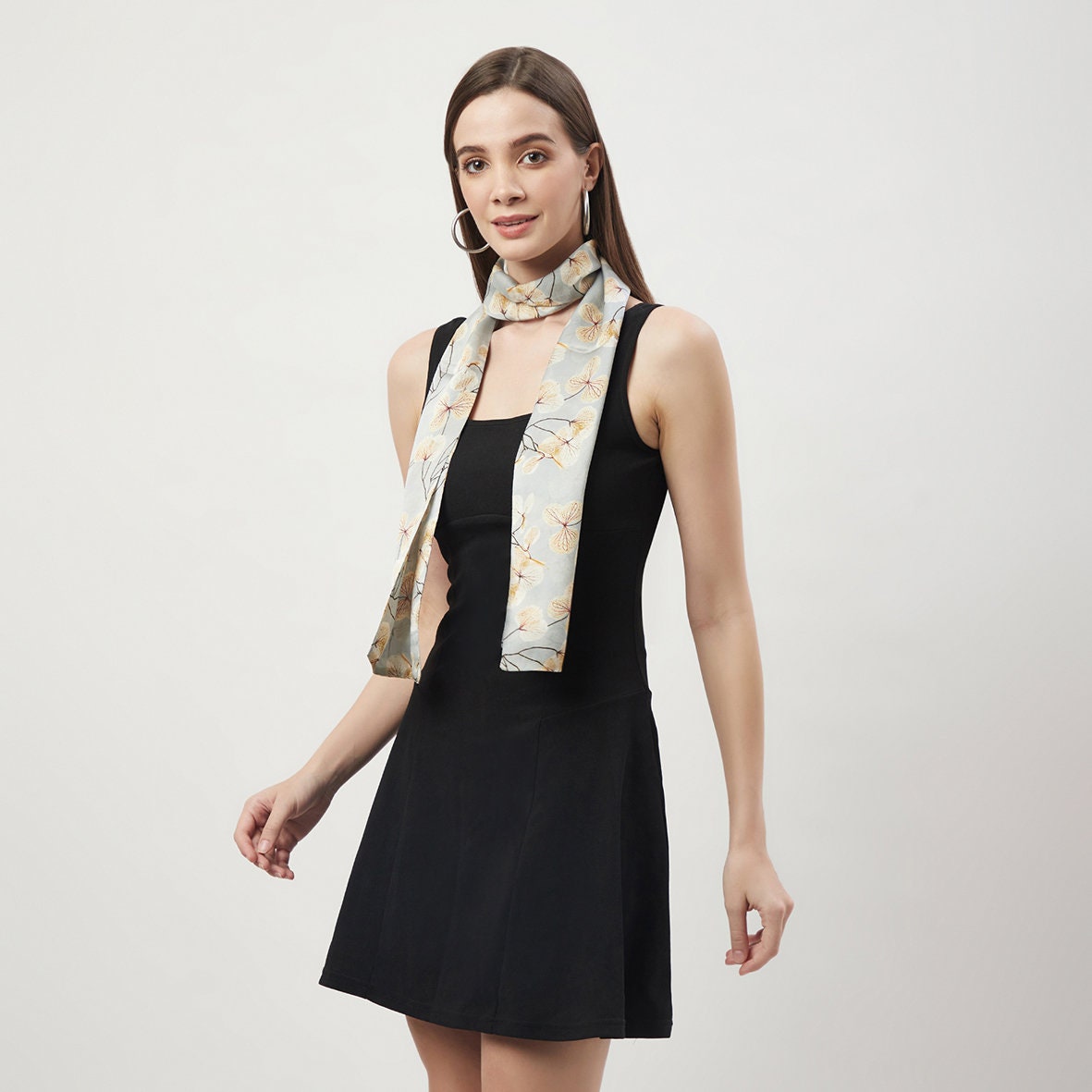 Long Double SIded Silk Scarf skeletal leaves