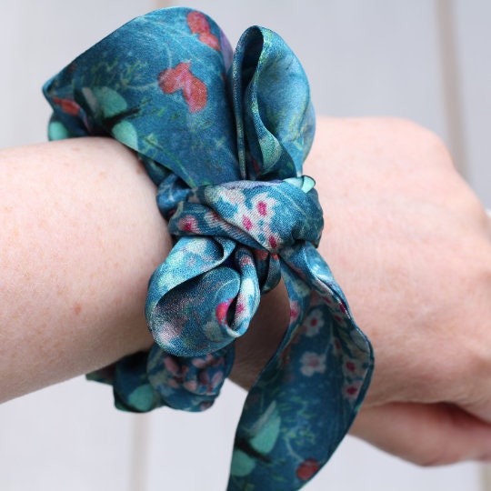 100% Silk Scarf Scrunchie Botanical Meadows