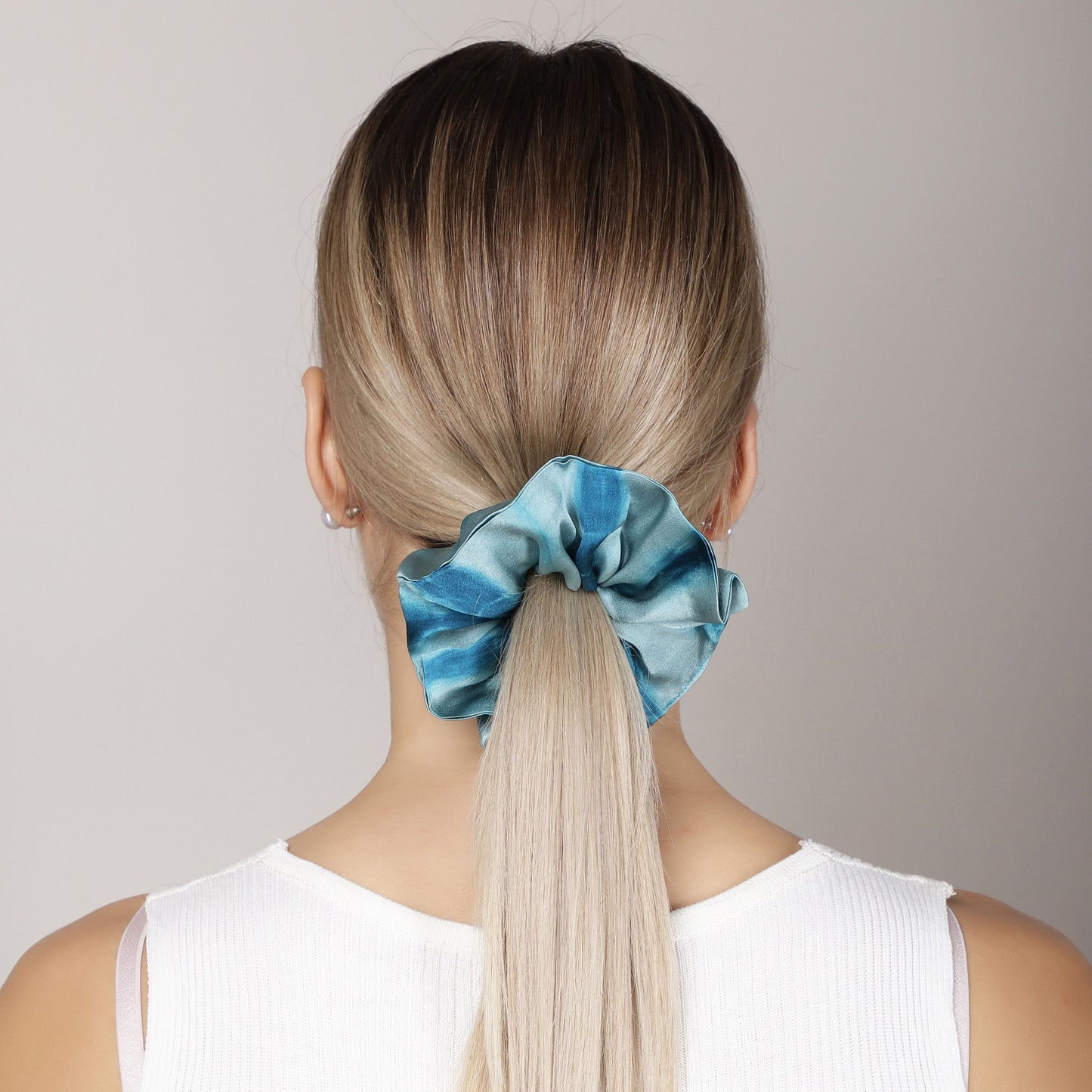 100% Silk Scrunchie Tie and Dye Blues