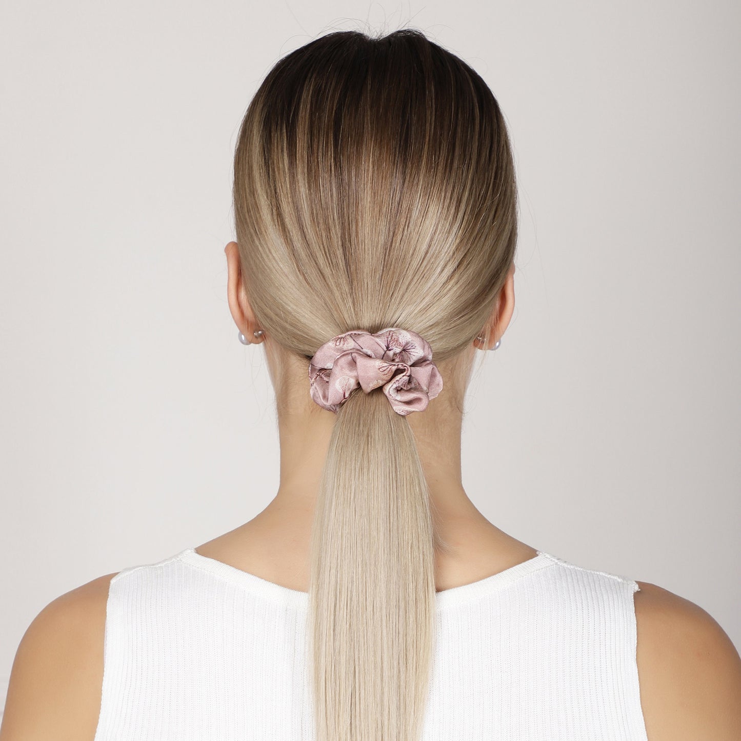 100% Silk Scrunchie skeletal leaves