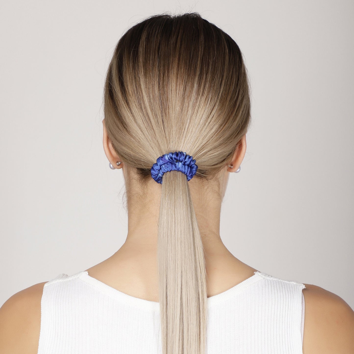 100% Silk Skinny Scrunchie Abstract Blue