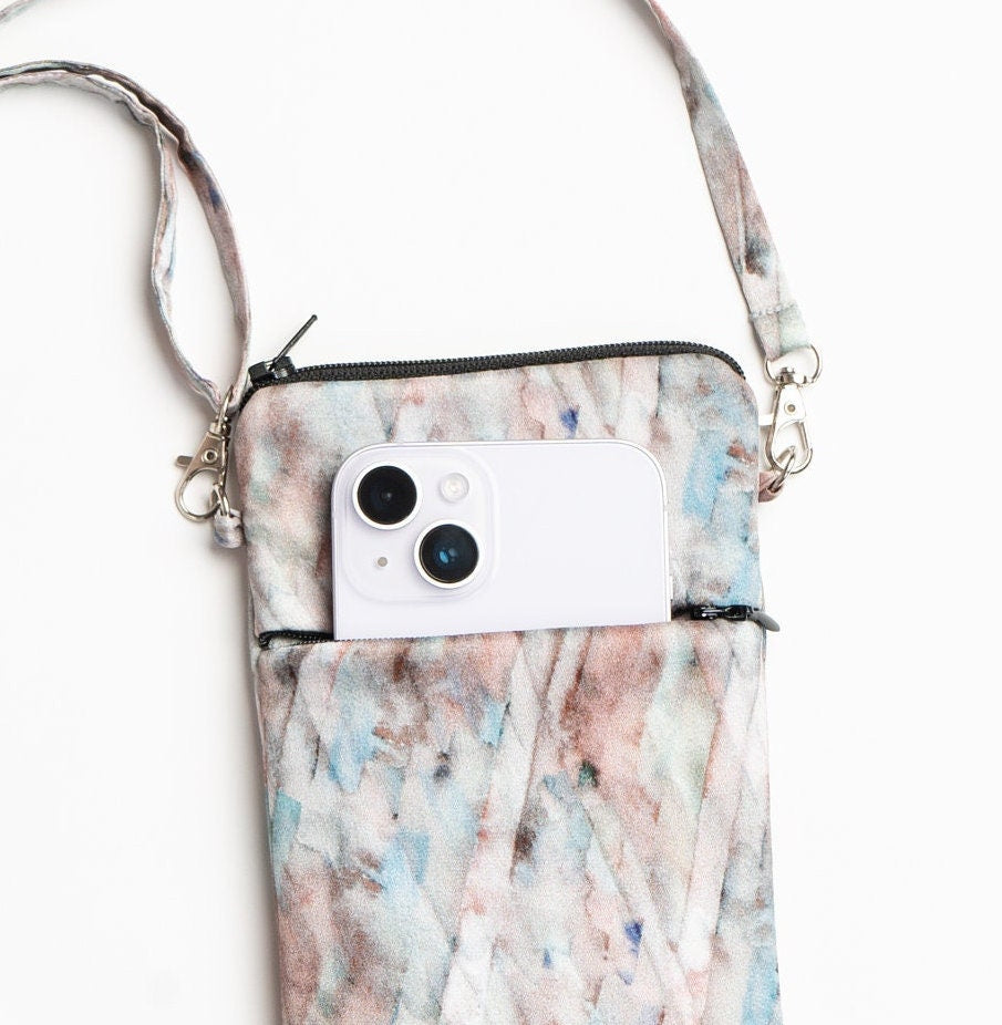 Silk Zipped Crossbody Bag Abstract Blue