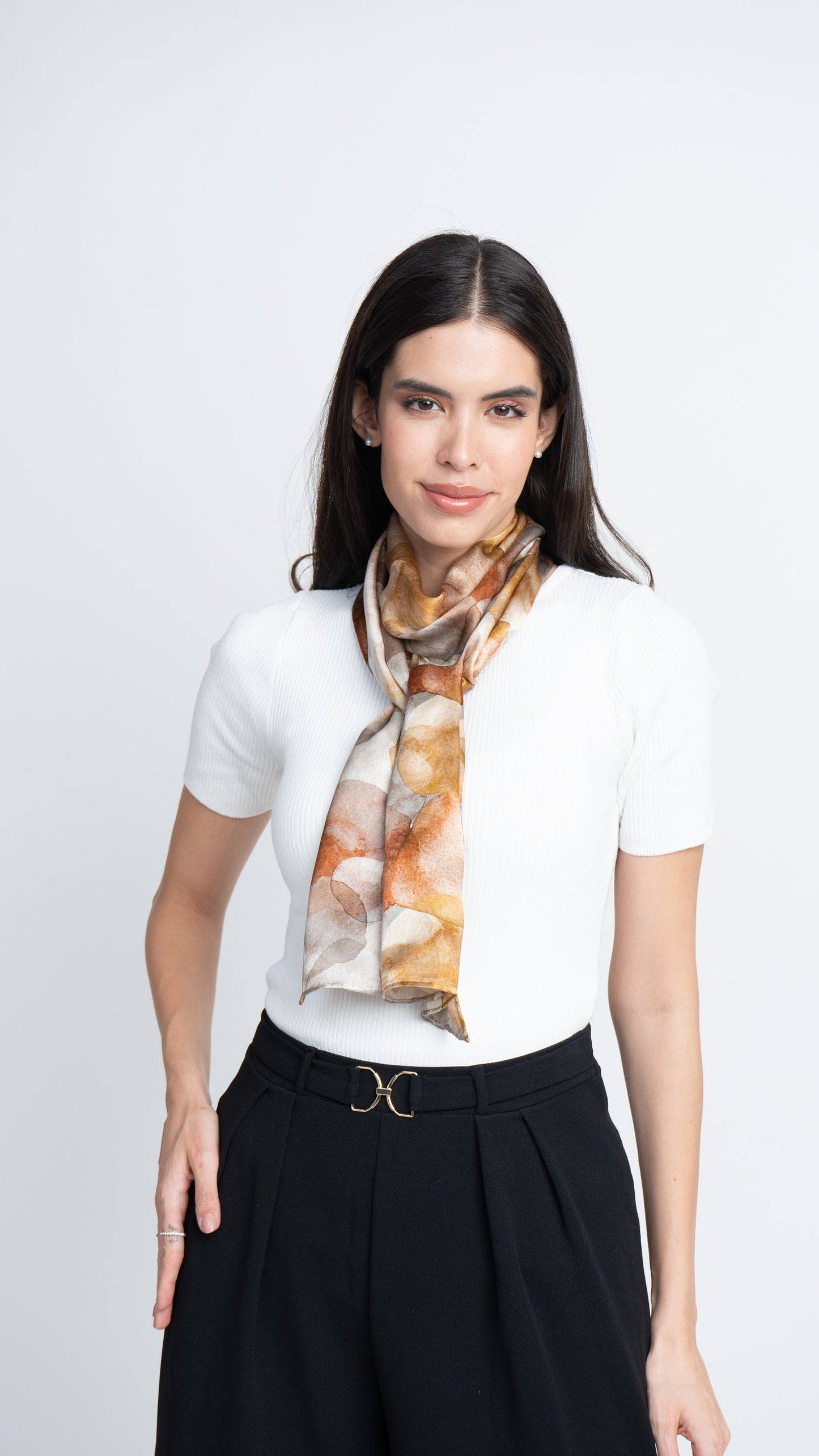 Long Hand roll hemmed silk scarf organic