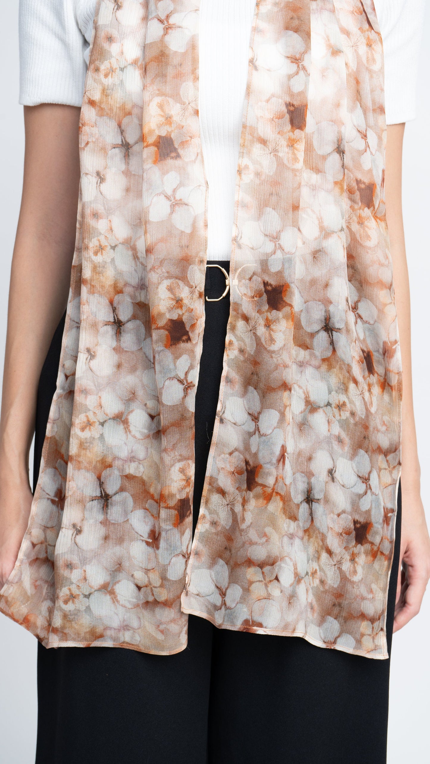 Long Chiffon Silk Scarf hydrangeas