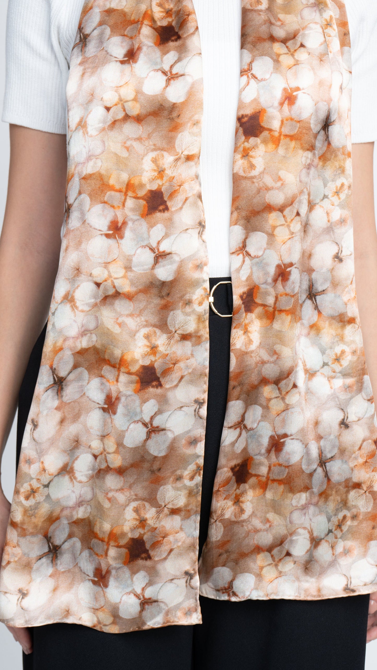 Hand Roll Hemmed Hydrangeas Long Silk Scarf