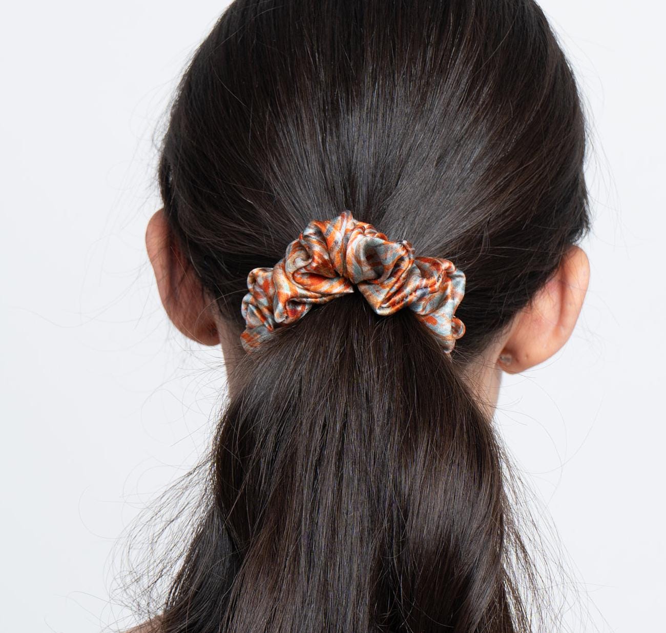 100% Silk Small Scrunchie crosshatch