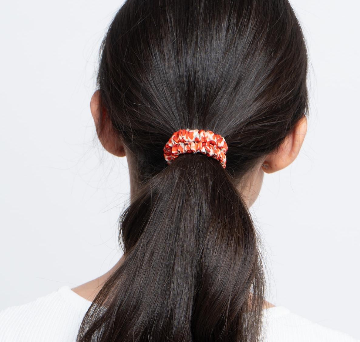100% Silk Skinny Scrunchie ditsy red