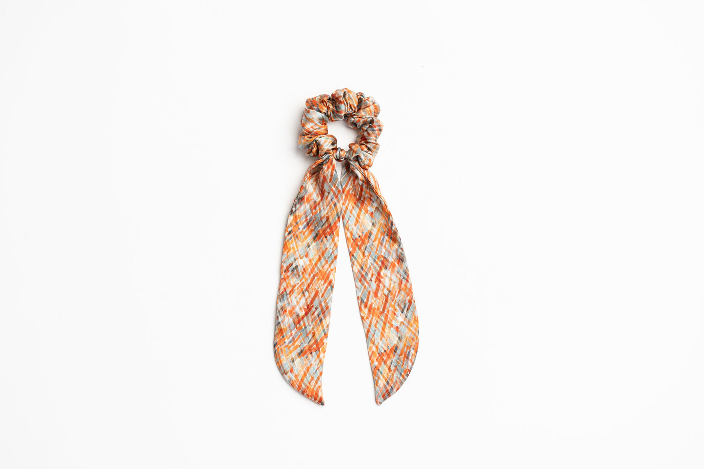 100% Silk Scarf Scrunchie crosshatch