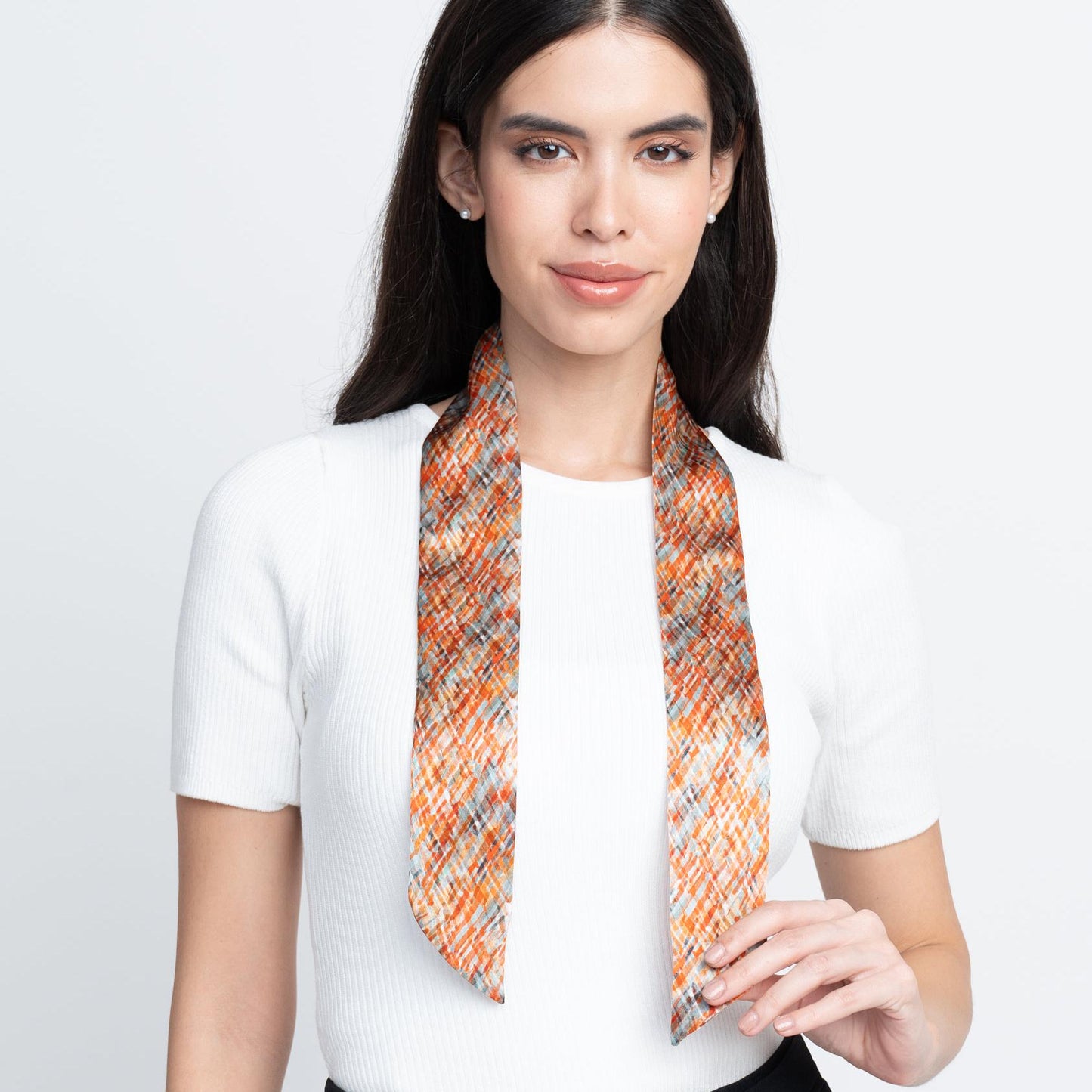 100% Silk Skinny Scarf crosshatch