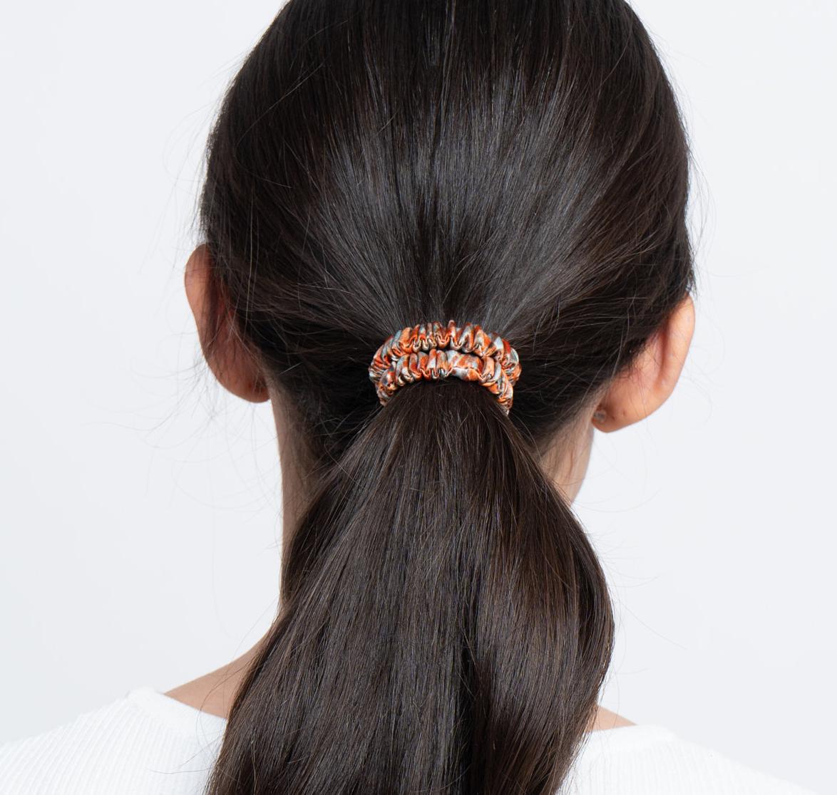 100% Silk Skinny Scrunchie crosshatch
