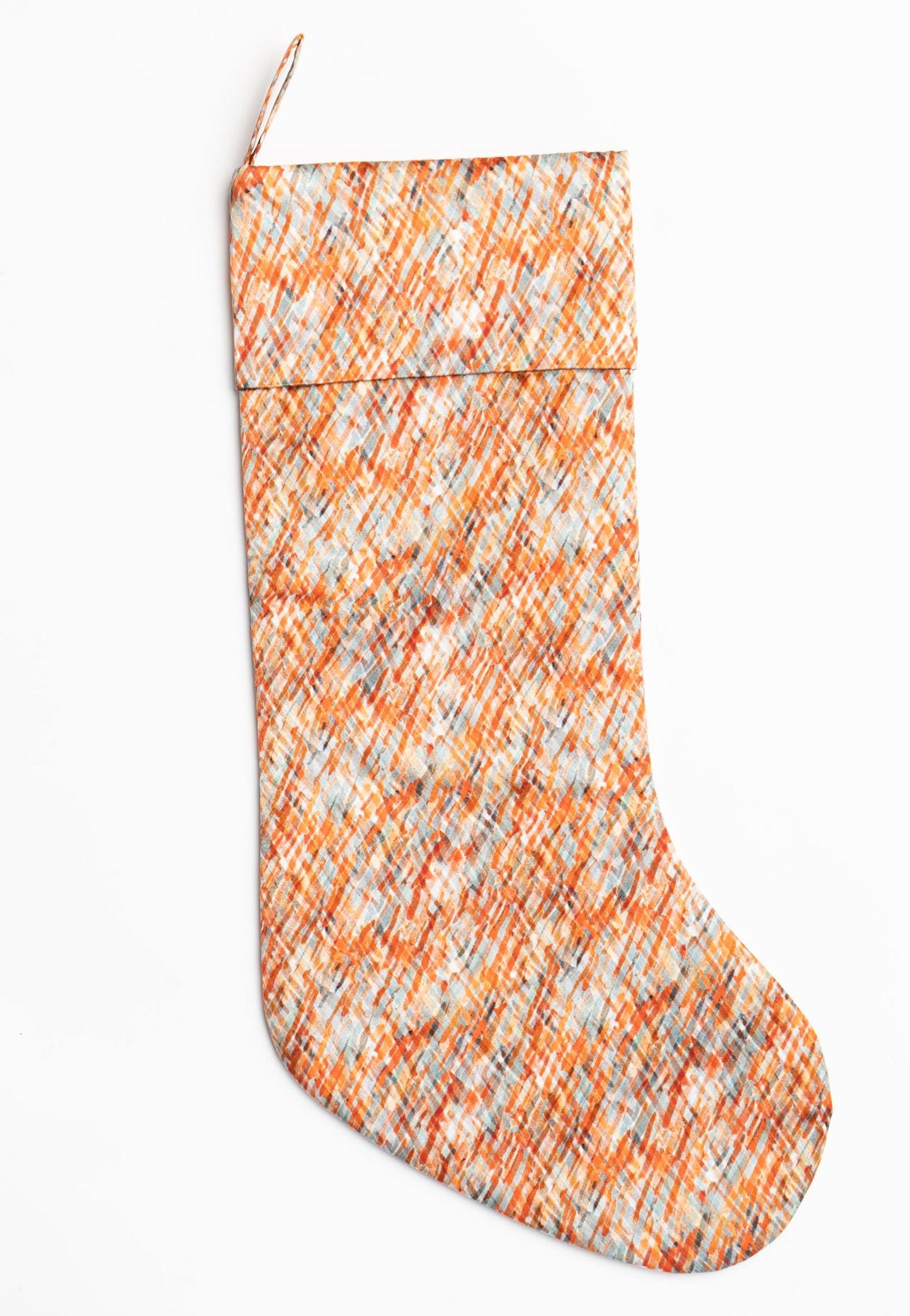 Luxury mulberry silk Christmas stocking, handpainted design crosshatch