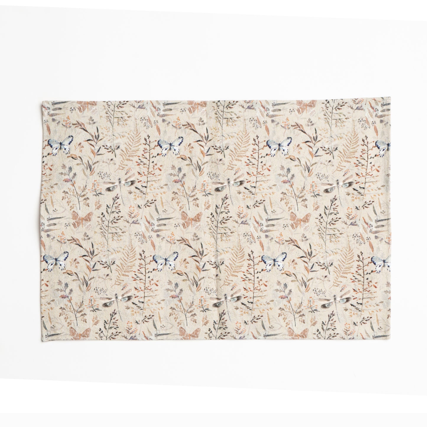 Cotton Table Placemats Hand-Painted Ferns and Dragonflies Design