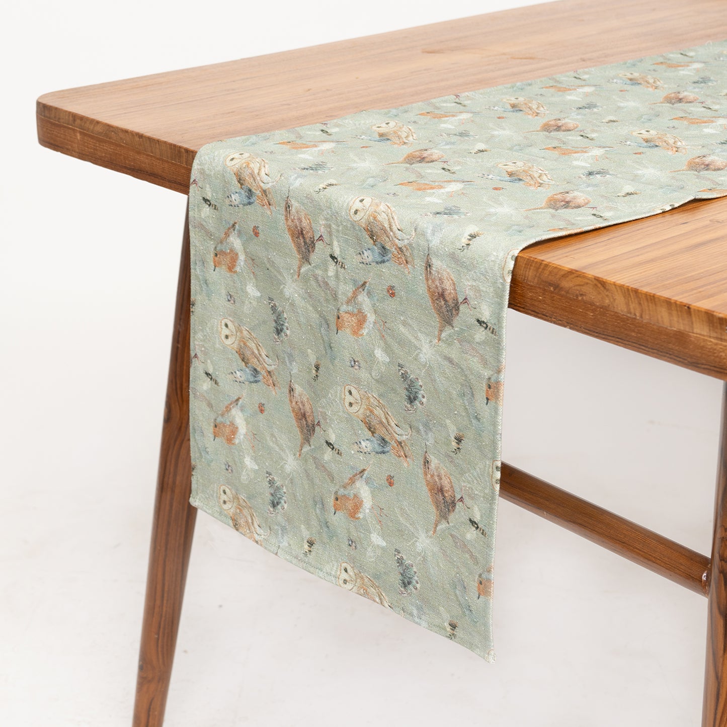 Cotton Table Runner Hand-Painted Birds Design
