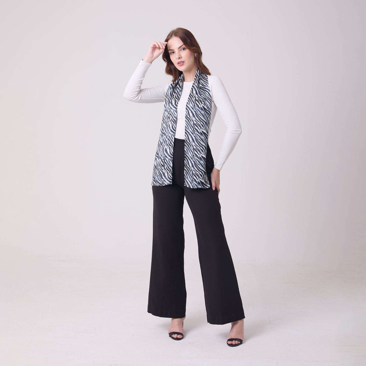 LONG DOUBLE SIDED SILK SCARF ZEBRA
