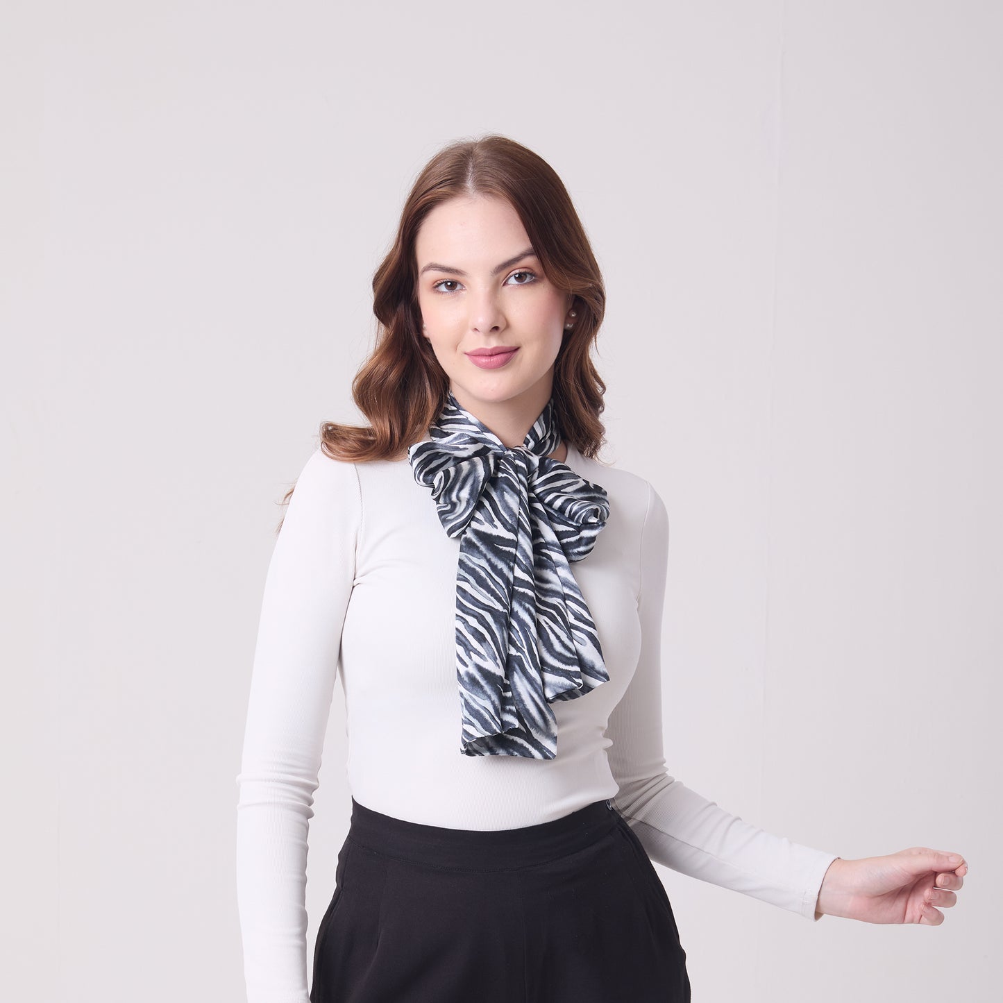 LONG DOUBLE SIDED SILK SCARF ZEBRA