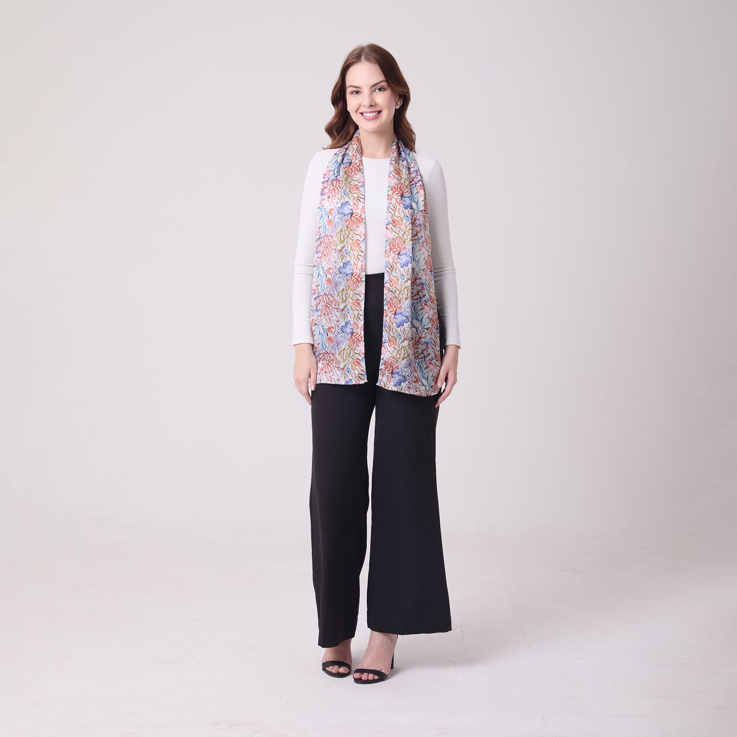 LONG HAND ROLL HEMMED SCARF UNDERSEA TREASURES