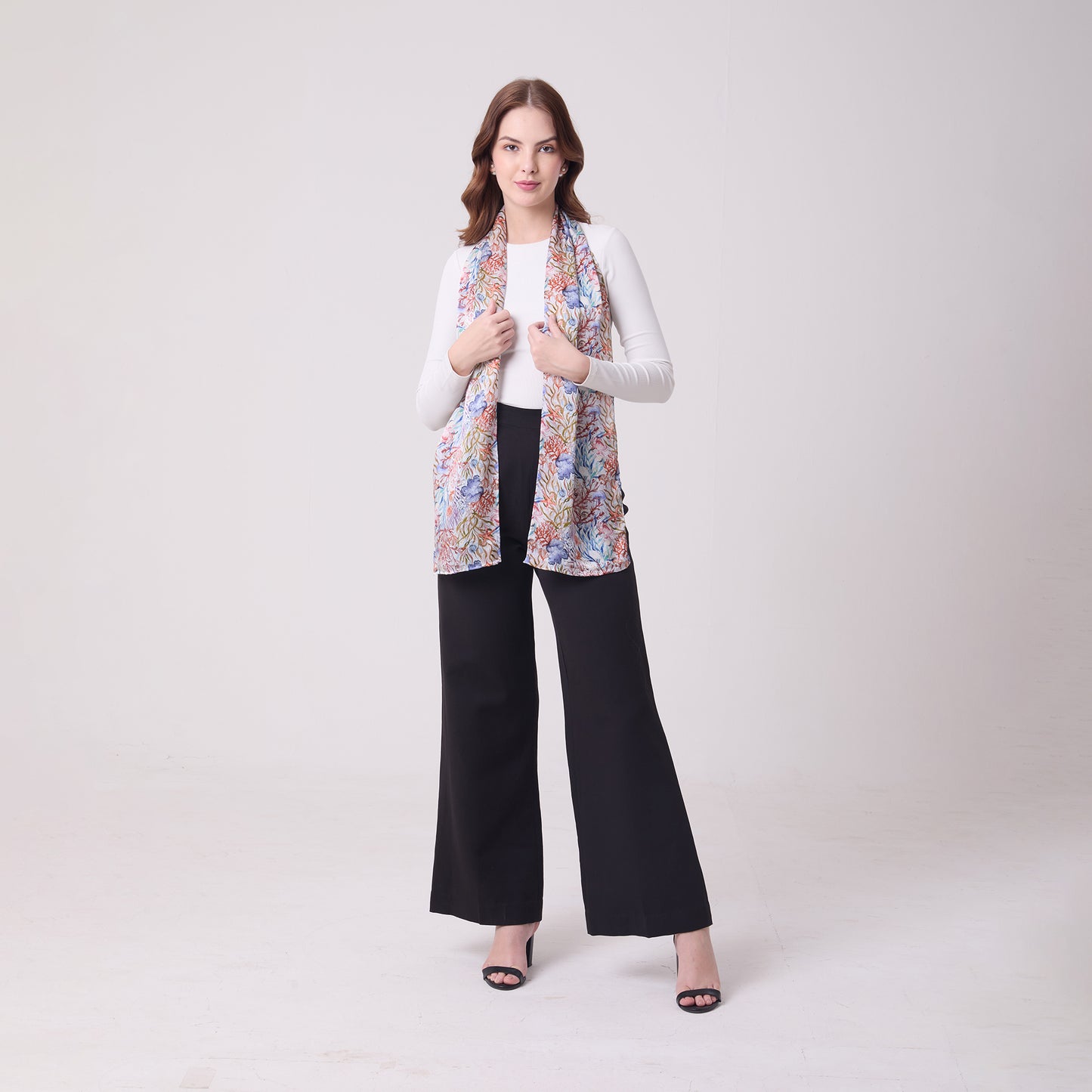 LONG HAND ROLL HEMMED SCARF UNDERSEA TREASURES