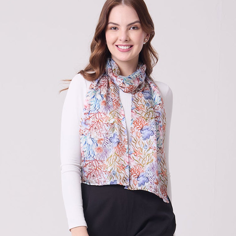 LONG HAND ROLL HEMMED SCARF UNDERSEA TREASURES