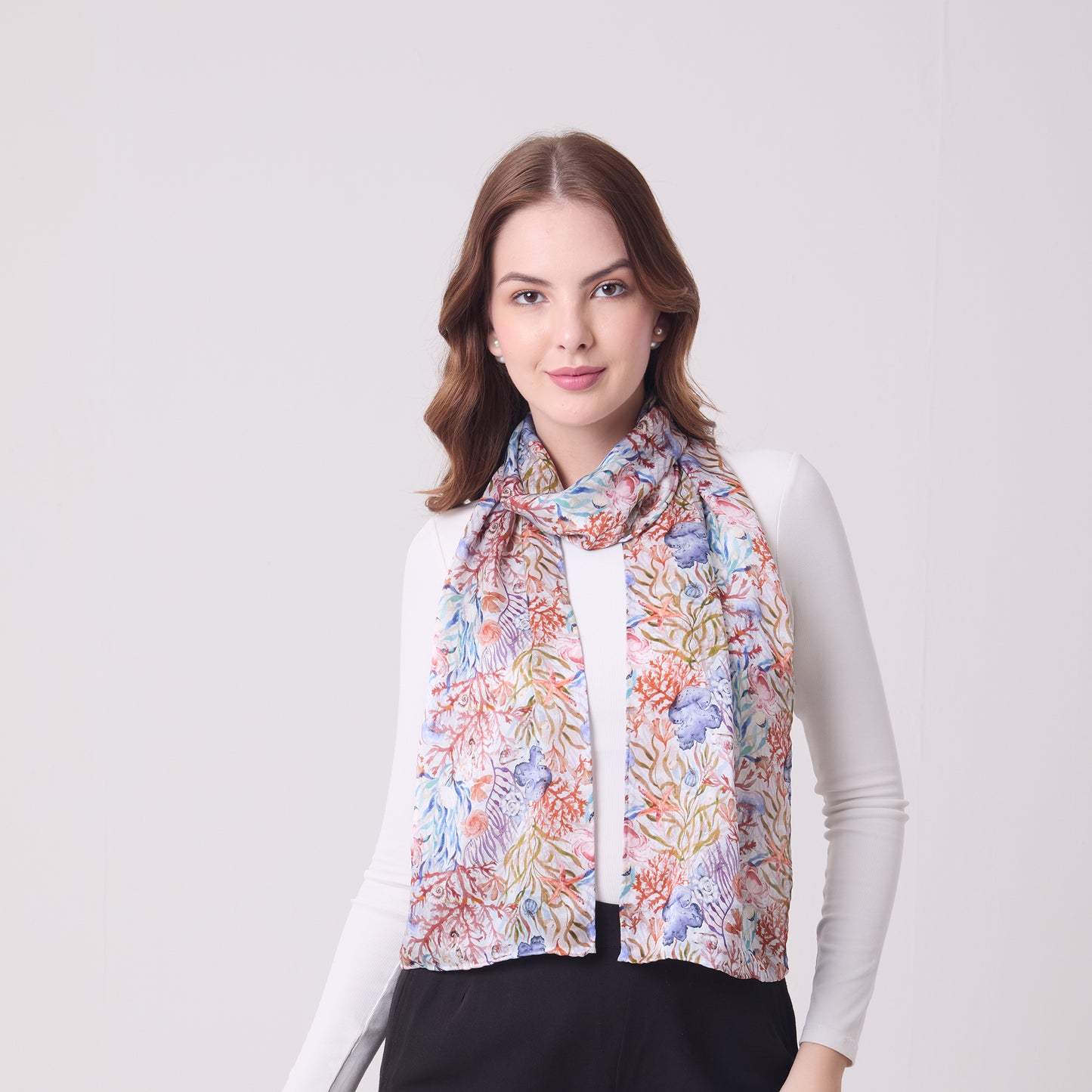 LONG HAND ROLL HEMMED SCARF UNDERSEA TREASURES