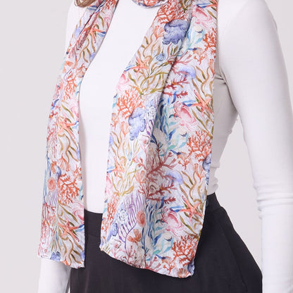 LONG HAND ROLL HEMMED SCARF UNDERSEA TREASURES