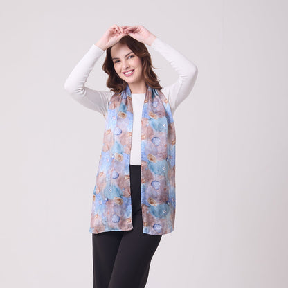 LONG HANDROLL HEMMED SCARF CORALS AND SHELLS