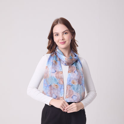 LONG HANDROLL HEMMED SCARF CORALS AND SHELLS