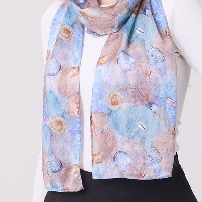 LONG HANDROLL HEMMED SCARF CORALS AND SHELLS