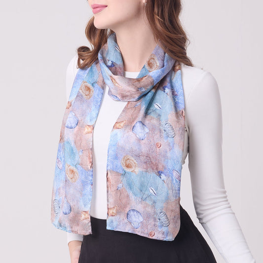 LONG HANDROLL HEMMED SCARF CORALS AND SHELLS