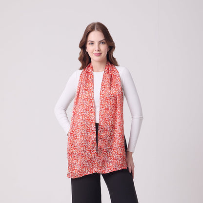 LONG HANDROLL HEMMED SCARF DITSY RED