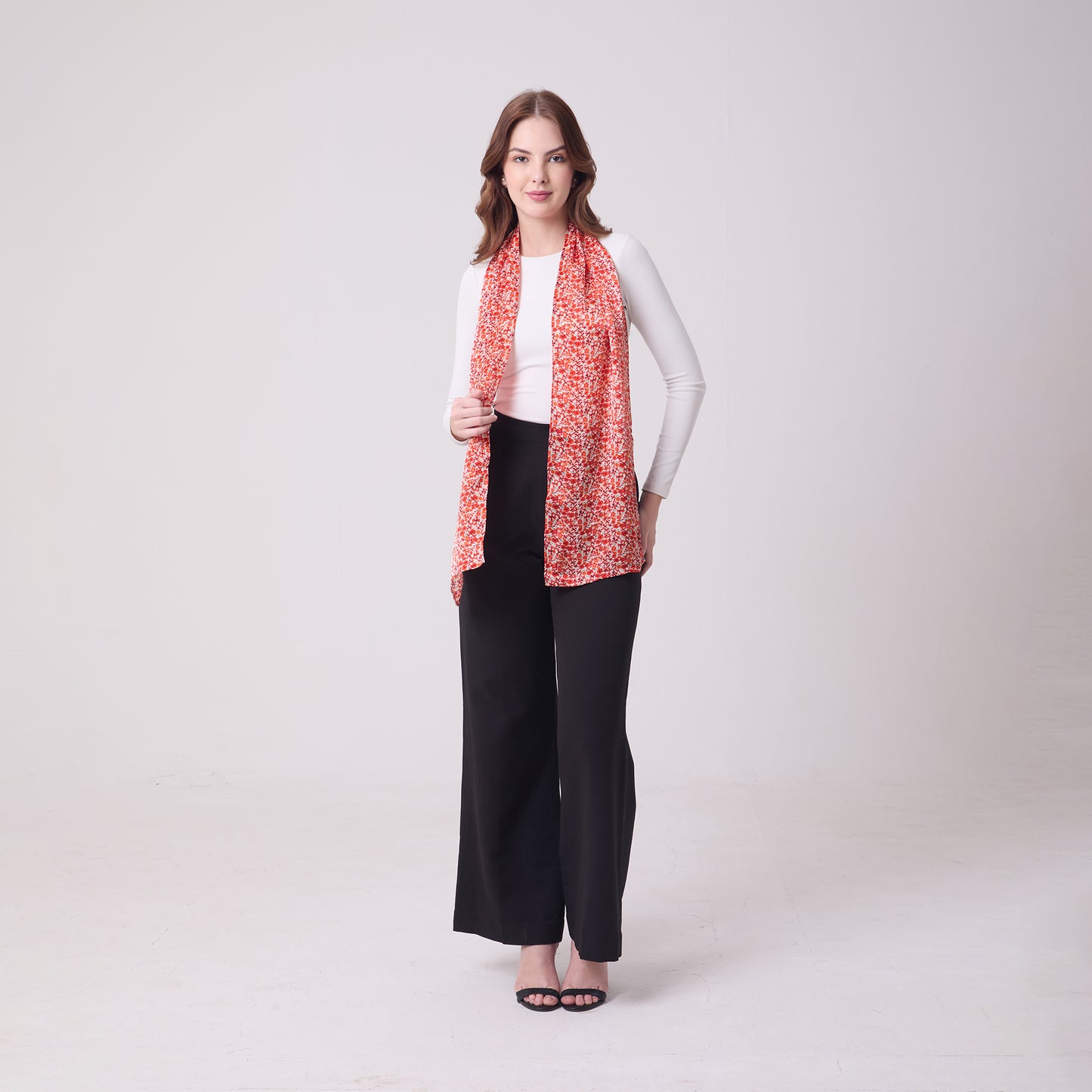 LONG HANDROLL HEMMED SCARF DITSY RED