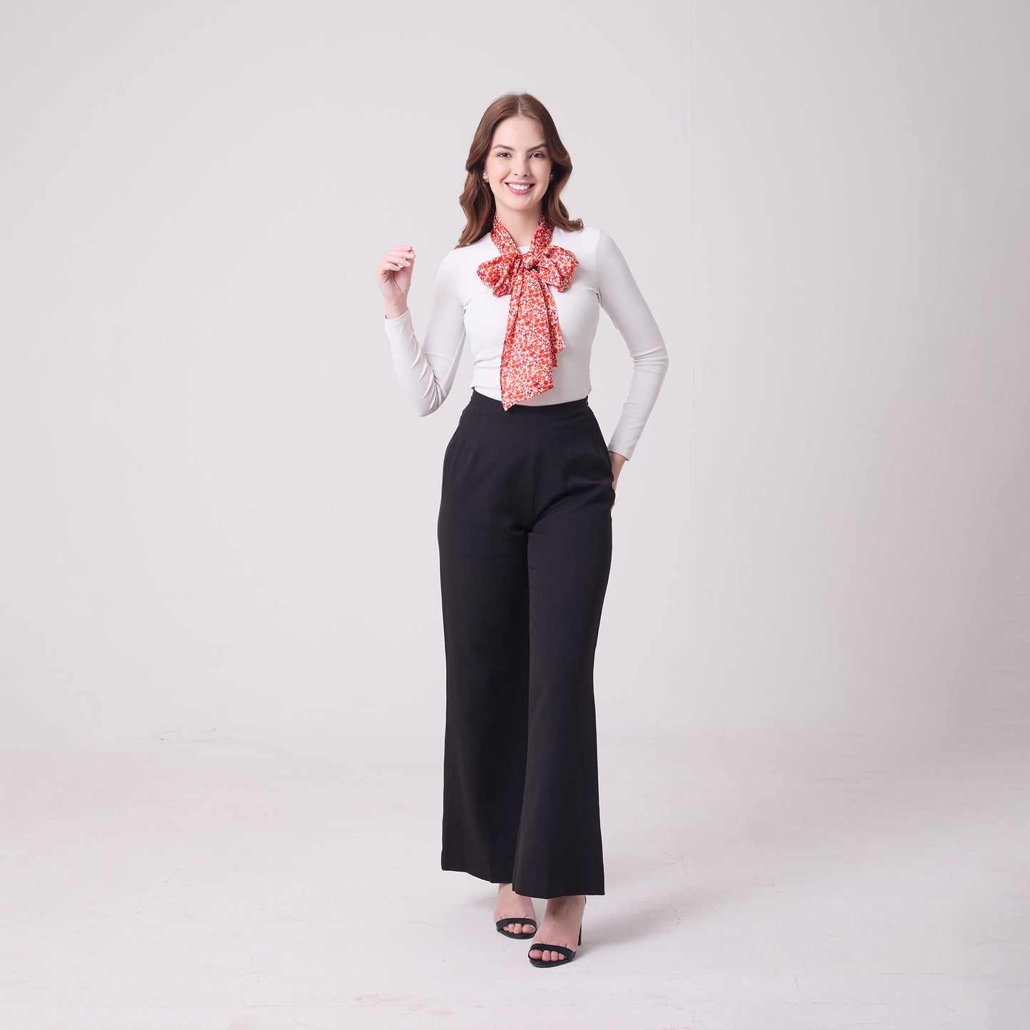 LONG HANDROLL HEMMED SCARF DITSY RED