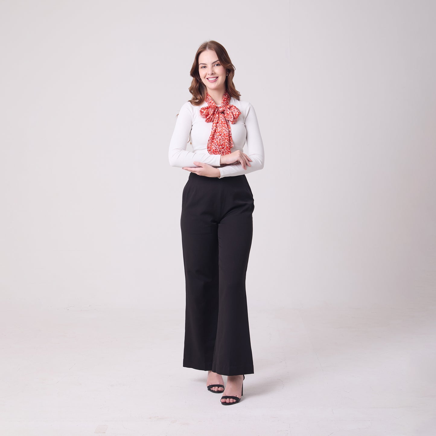LONG HANDROLL HEMMED SCARF DITSY RED