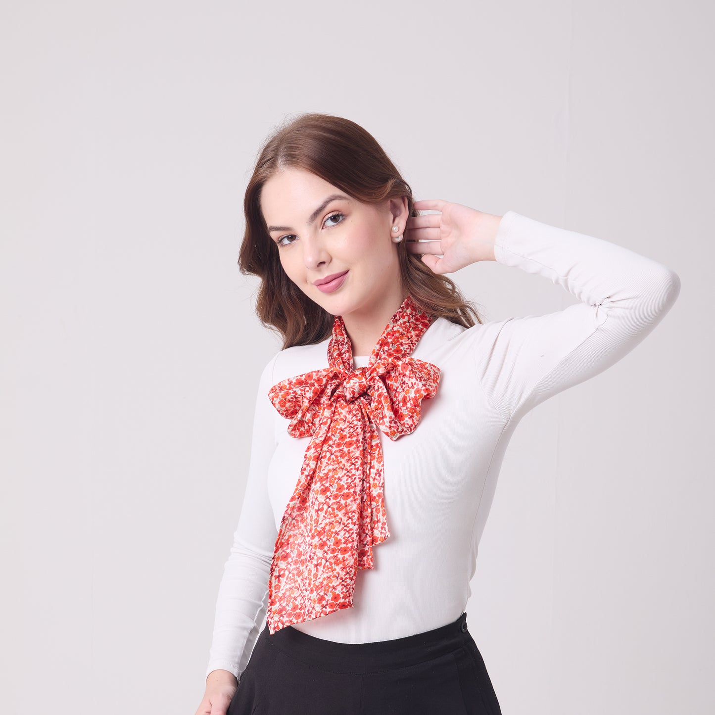 LONG HANDROLL HEMMED SCARF DITSY RED