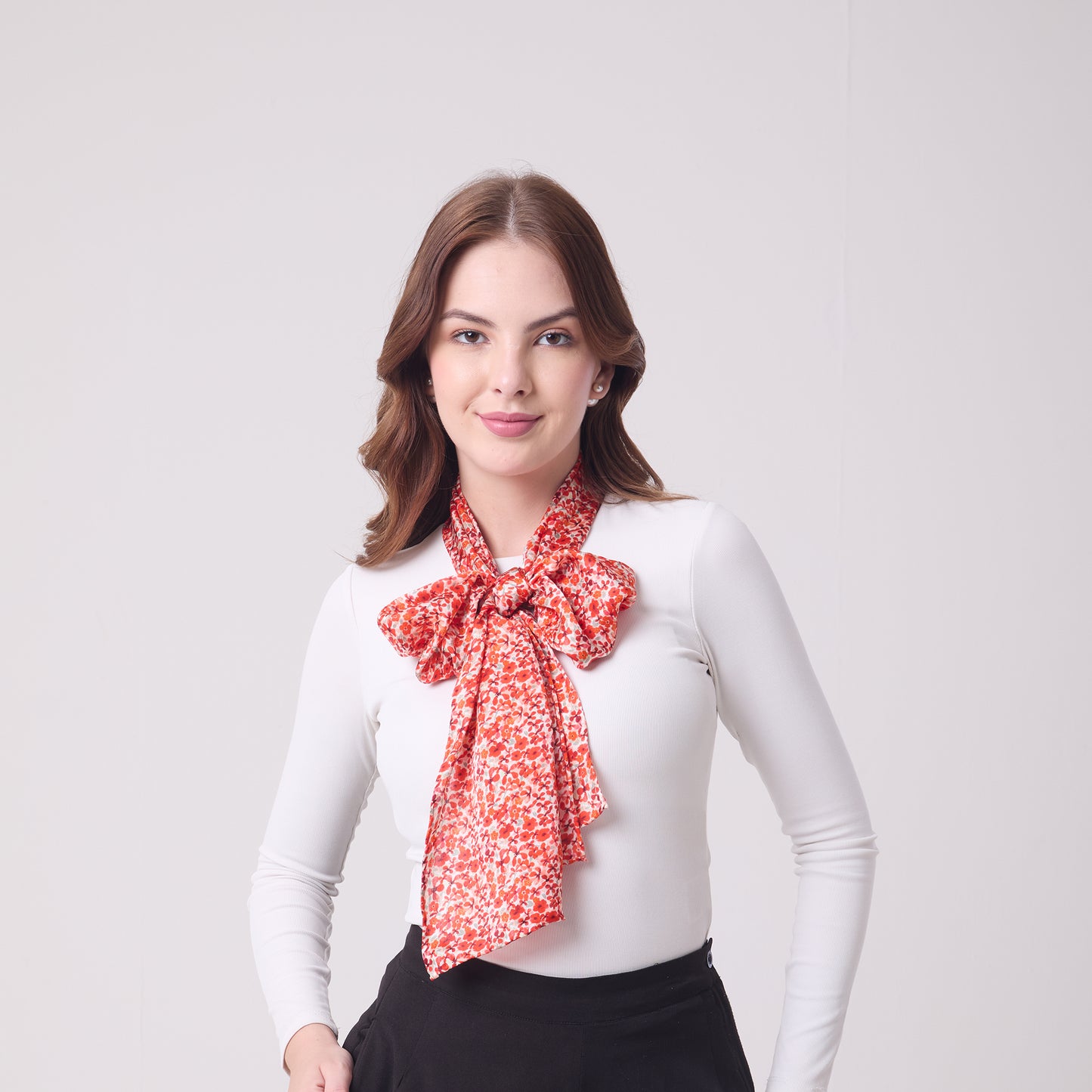 LONG HANDROLL HEMMED SCARF DITSY RED