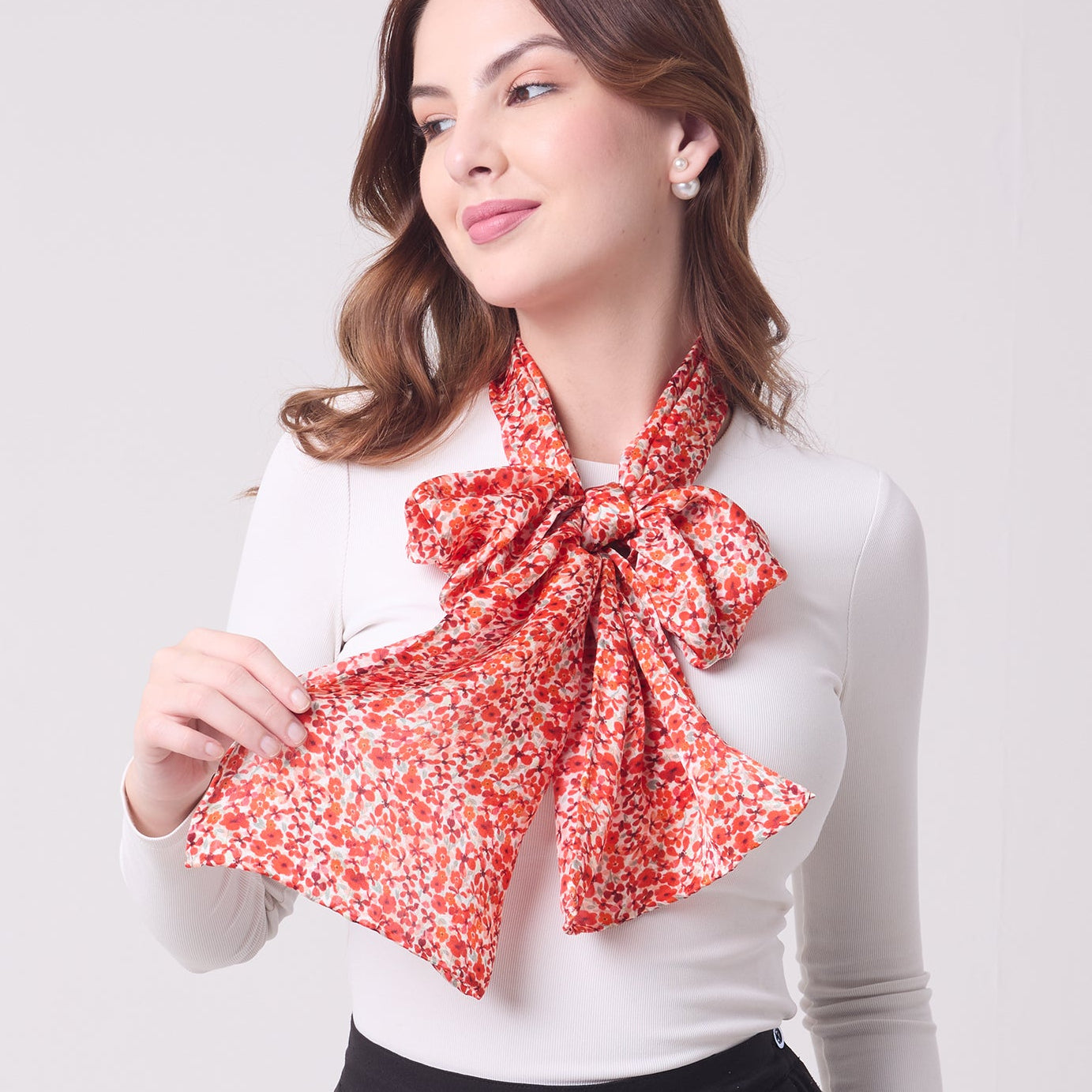 LONG HANDROLL HEMMED SCARF DITSY RED