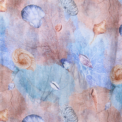 LONG HANDROLL HEMMED SCARF CORALS AND SHELLS