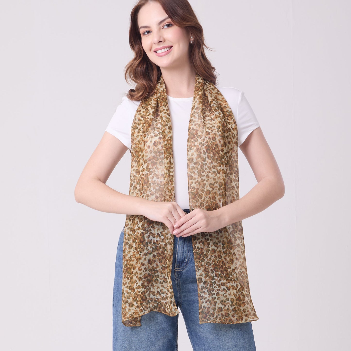 CHIFFON SILK LONG SCARF LEOPARD