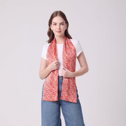 LONG DOUBLE SIDED SILK SCARF DITSY RED
