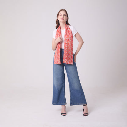 LONG DOUBLE SIDED SILK SCARF DITSY RED
