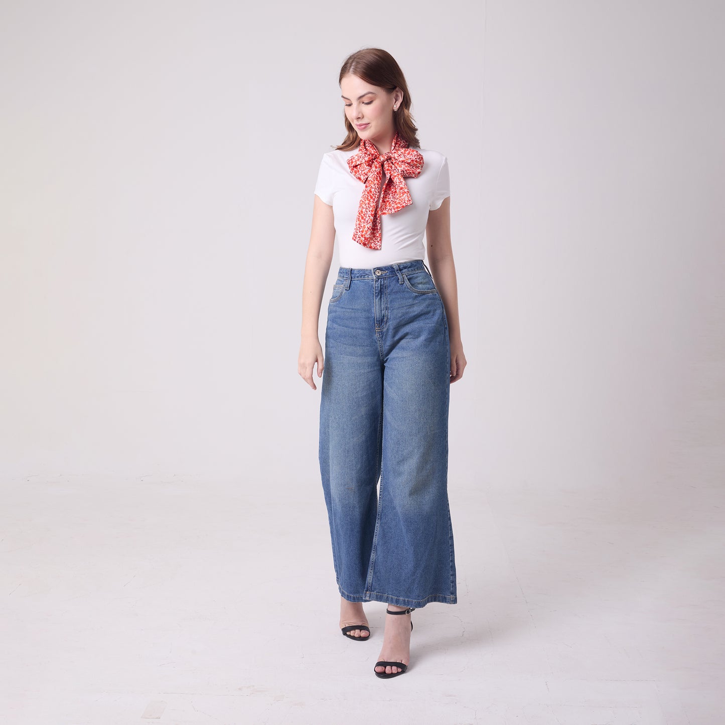 LONG DOUBLE SIDED SILK SCARF DITSY RED
