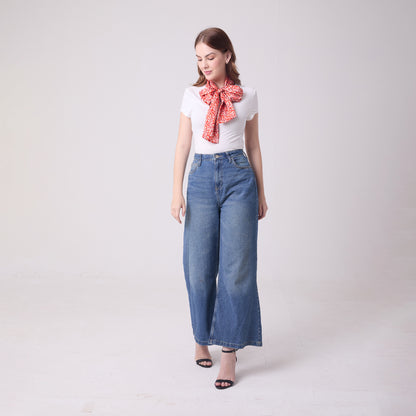 LONG DOUBLE SIDED SILK SCARF DITSY RED