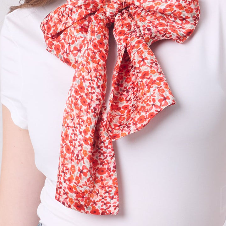 LONG DOUBLE SIDED SILK SCARF DITSY RED