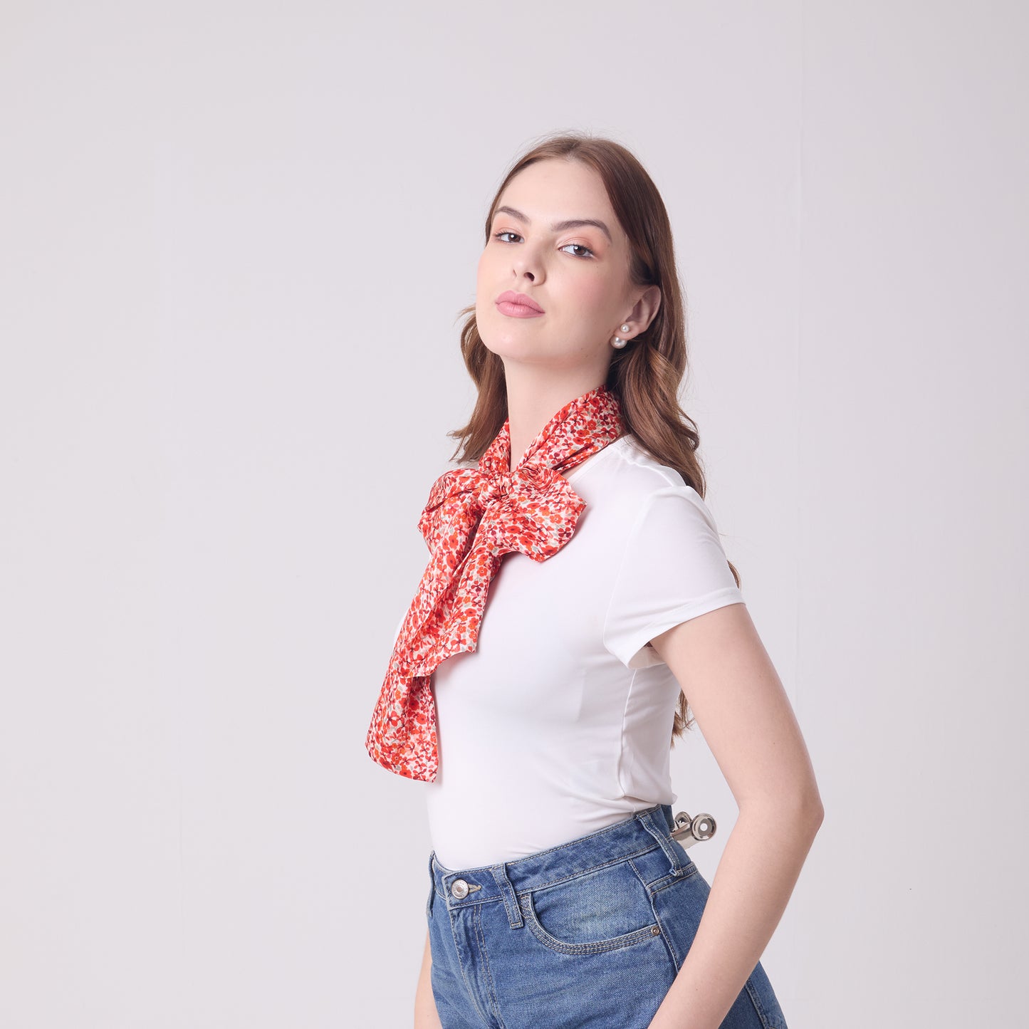 LONG DOUBLE SIDED SILK SCARF DITSY RED