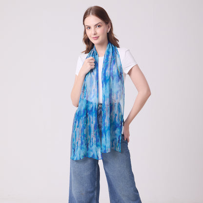 CHIFFON SILK LONG SCARF AQUA