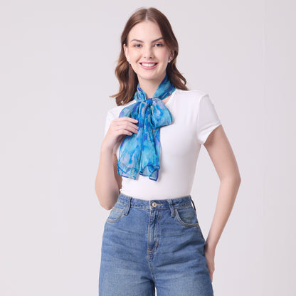 CHIFFON SILK LONG SCARF AQUA